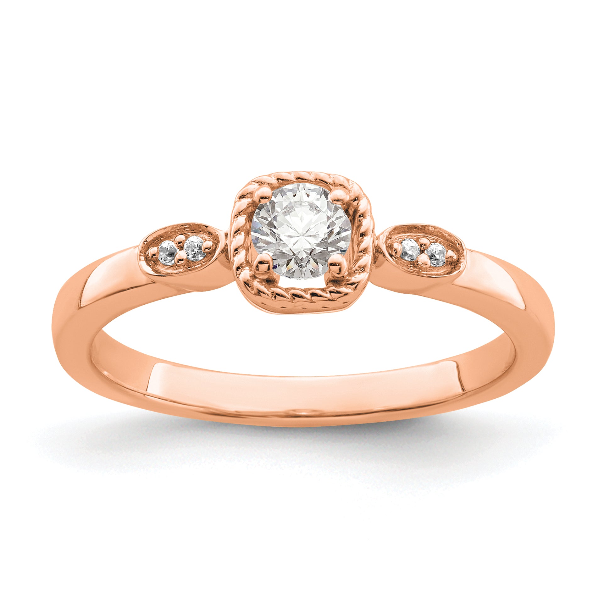 14K Rose Gold First Promise Lab Grown VS/SI+ G+ Dia Rope Edge Comp Ring