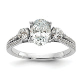 14k White Gold 3/8 carat Lab Grown Diamond VS/SI+ G+ 1 carat Center Oval Semi Mount Engagement Ring