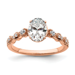 14k Rose Gold 1/8 carat Lab Grown Diamond VS/SI+ G+ 1 carat Center Oval Semi Mount Engagement Ring