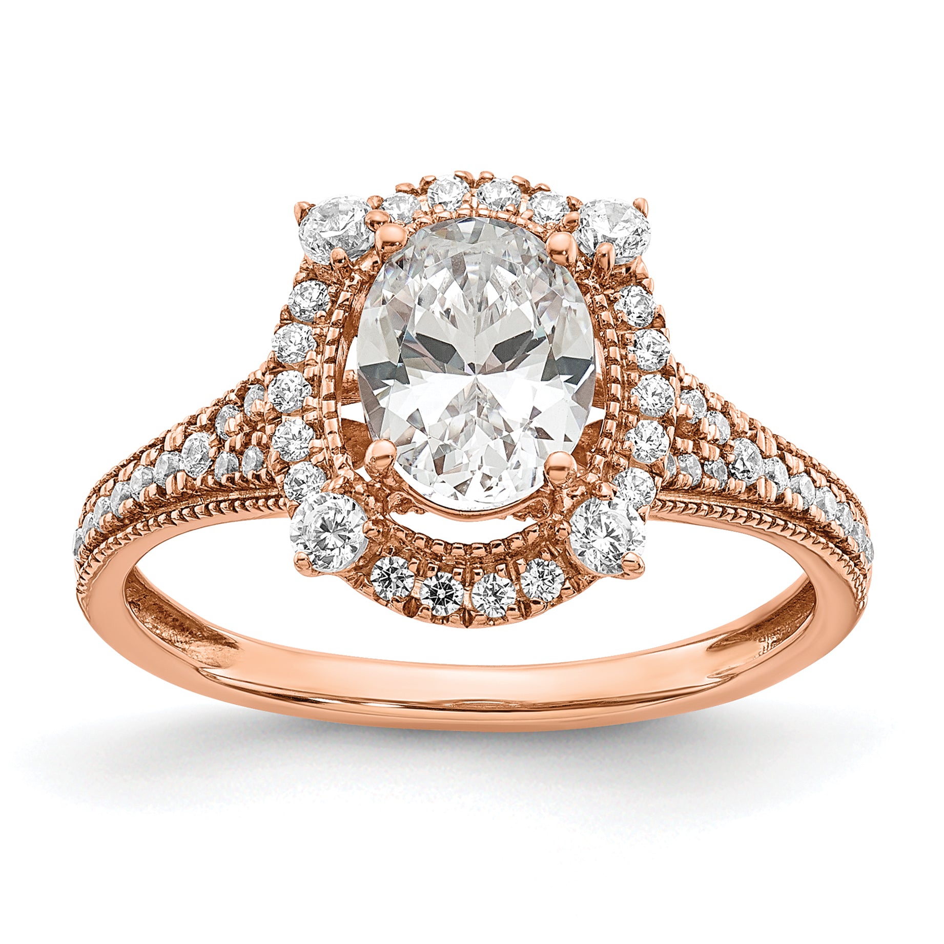 14k Rose Gold 3/8 carat Lab Grown Diamond VS/SI+ G+ 1 carat Center Oval Semi Mount Engagement Ring