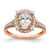 14k Rose Gold 3/8 carat Lab Grown Diamond VS/SI+ G+ 1 carat Center Oval Semi Mount Engagement Ring