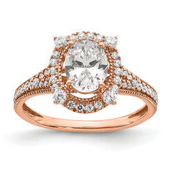 14k Rose Gold 3/8 carat Lab Grown Diamond VS/SI+ G+ 1 carat Center Oval Semi Mount Engagement Ring