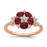 14K Rose Gold Lab Grown Diamond VS/SI+ G+ Cr.Ruby Floral Ring