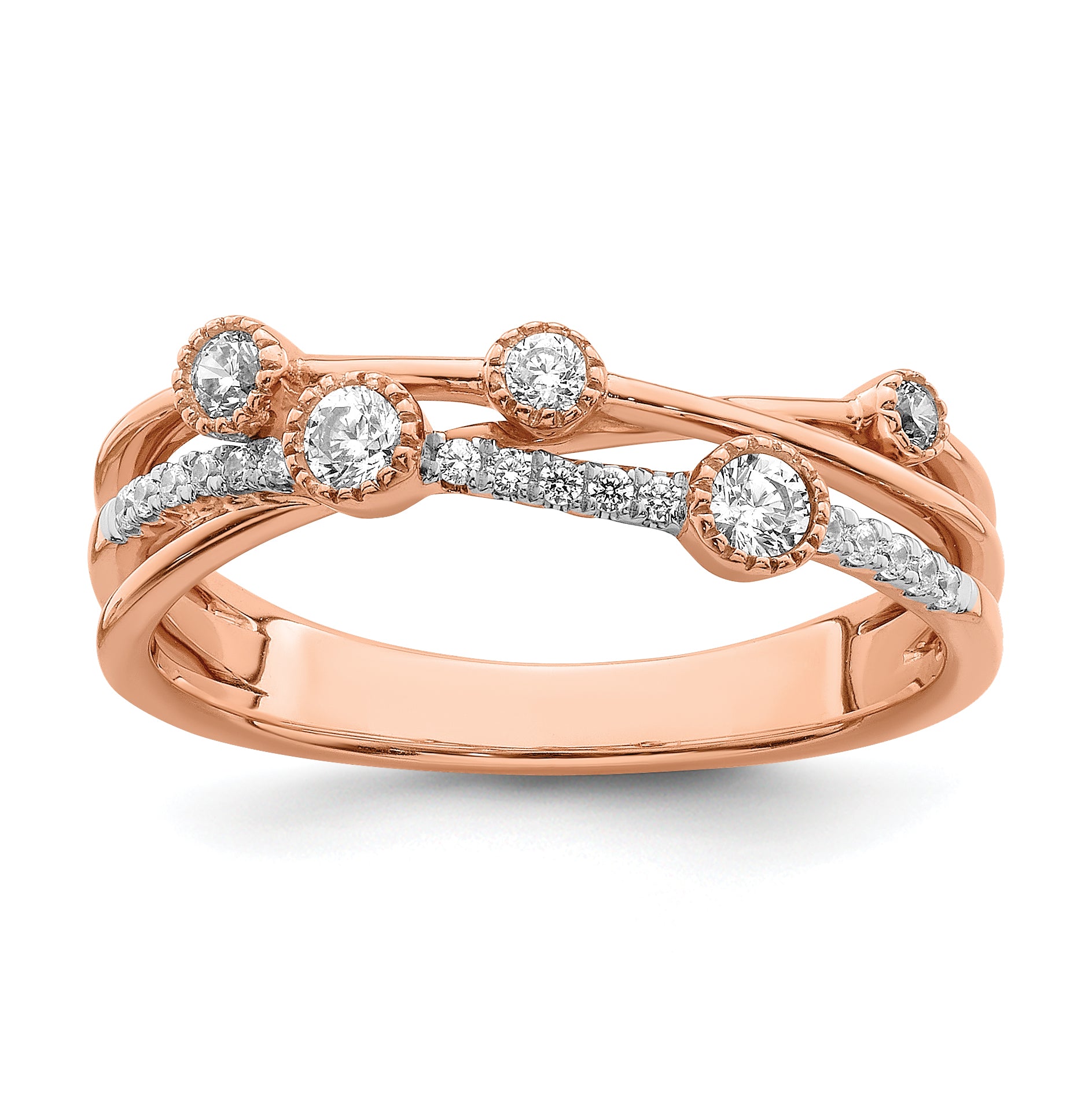 14k Rose Gold 1/4 carat Lab Grown Diamond VS/SI+ G+ Complete Criss Cross Ring