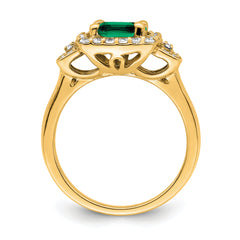 14k 3/8 carat Lab Grown Diamond VS/SI+ G+ and Lab Created Emerald Fashion Halo Ring
