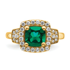 14k 3/8 carat Lab Grown Diamond VS/SI+ G+ and Lab Created Emerald Fashion Halo Ring