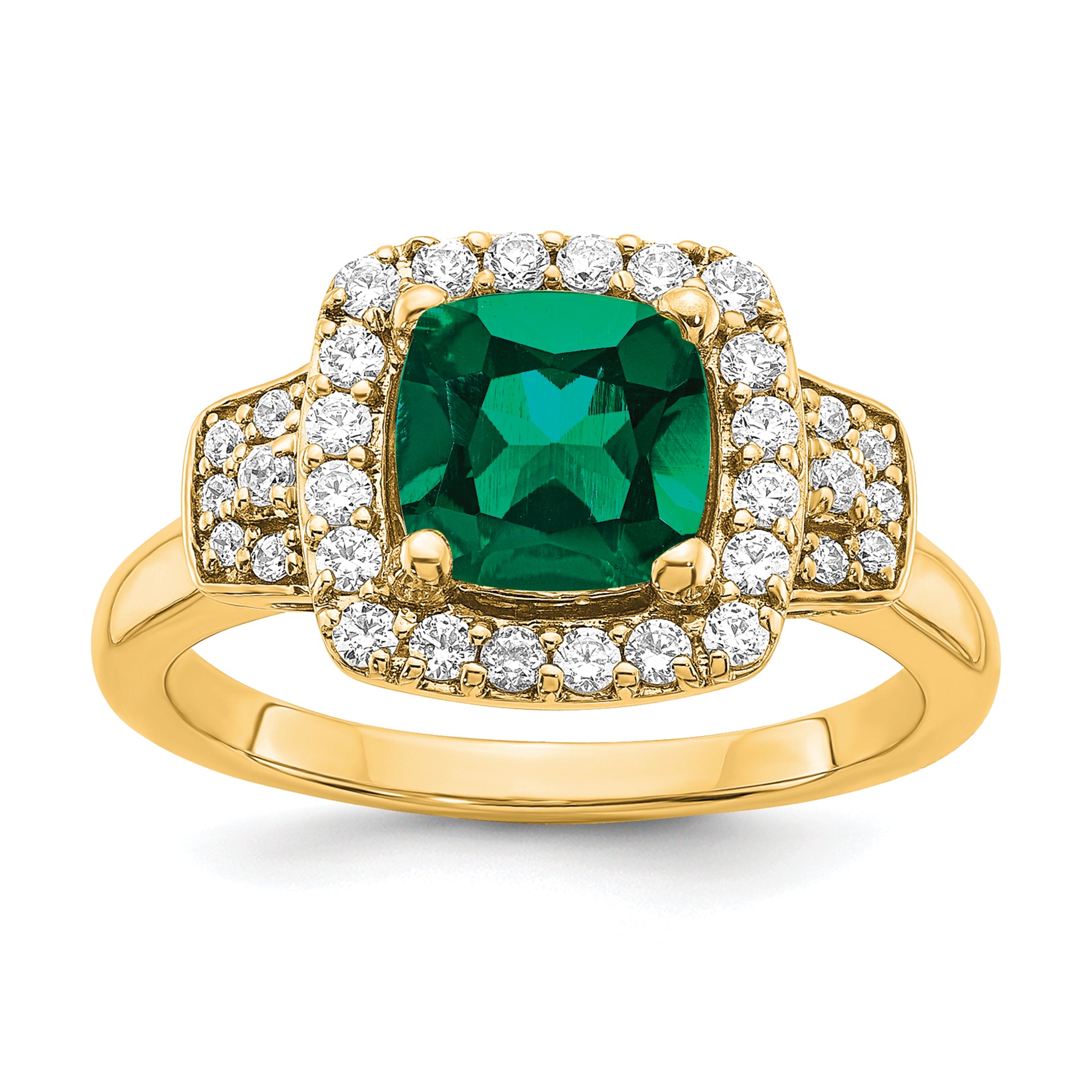 14k 3/8 carat Lab Grown Diamond VS/SI+ G+ and Lab Created Emerald Fashion Halo Ring