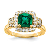 14k 3/8 carat Lab Grown Diamond VS/SI+ G+ and Lab Created Emerald Fashion Halo Ring