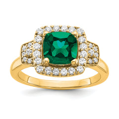 14k 3/8 carat Lab Grown Diamond VS/SI+ G+ and Lab Created Emerald Fashion Halo Ring