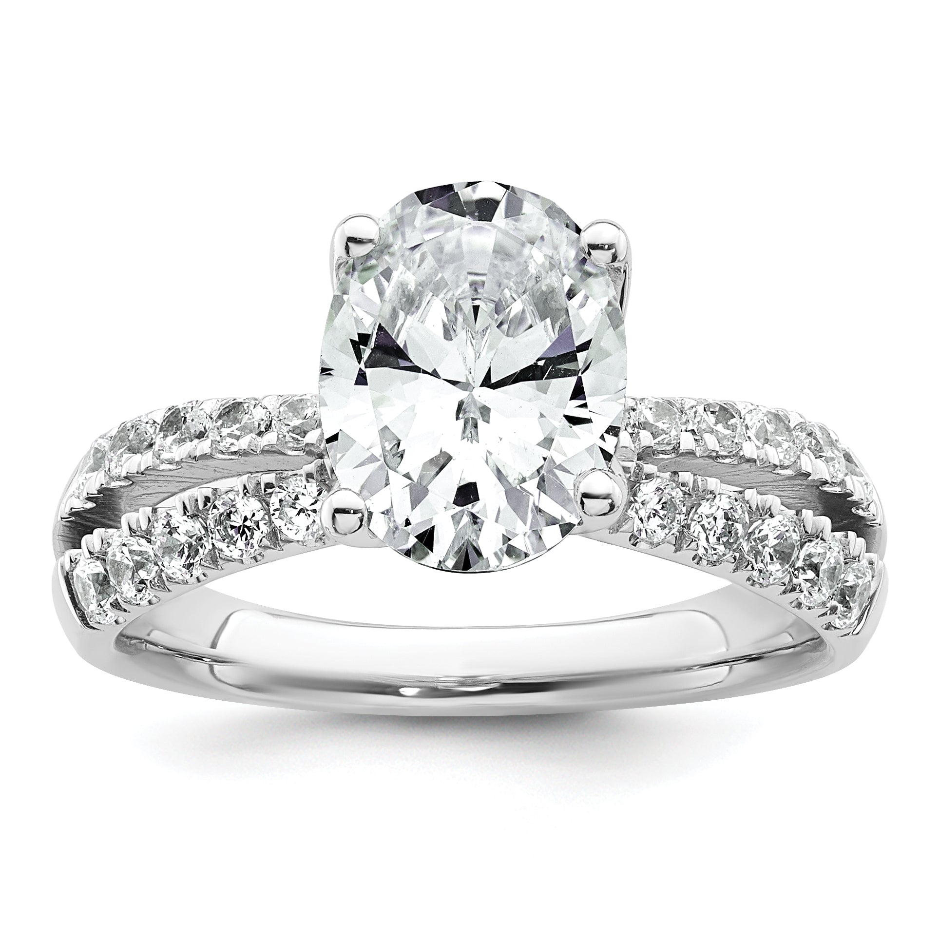 14k White Gold 1 5/8 carat Certified Lab Grown Diamond VS+ F+ Oval Complete Engagement Ring