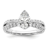 14k White Gold 5/8 carat Lab Grown Diamond VS/SI+ G+ 1 carat Center Pear Semi Mount Engagement Ring