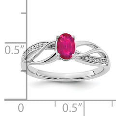 14k White Gold Polished Ruby and Diamond Ring