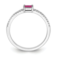 14k White Gold Polished Ruby and Diamond Ring