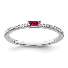14k White Gold Polished Ruby and Diamond Ring