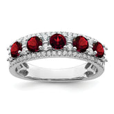 14k White Gold Polished Garnet and Diamond Ring
