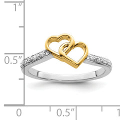 14k Two-tone Polished Double Heart Diamond Ring