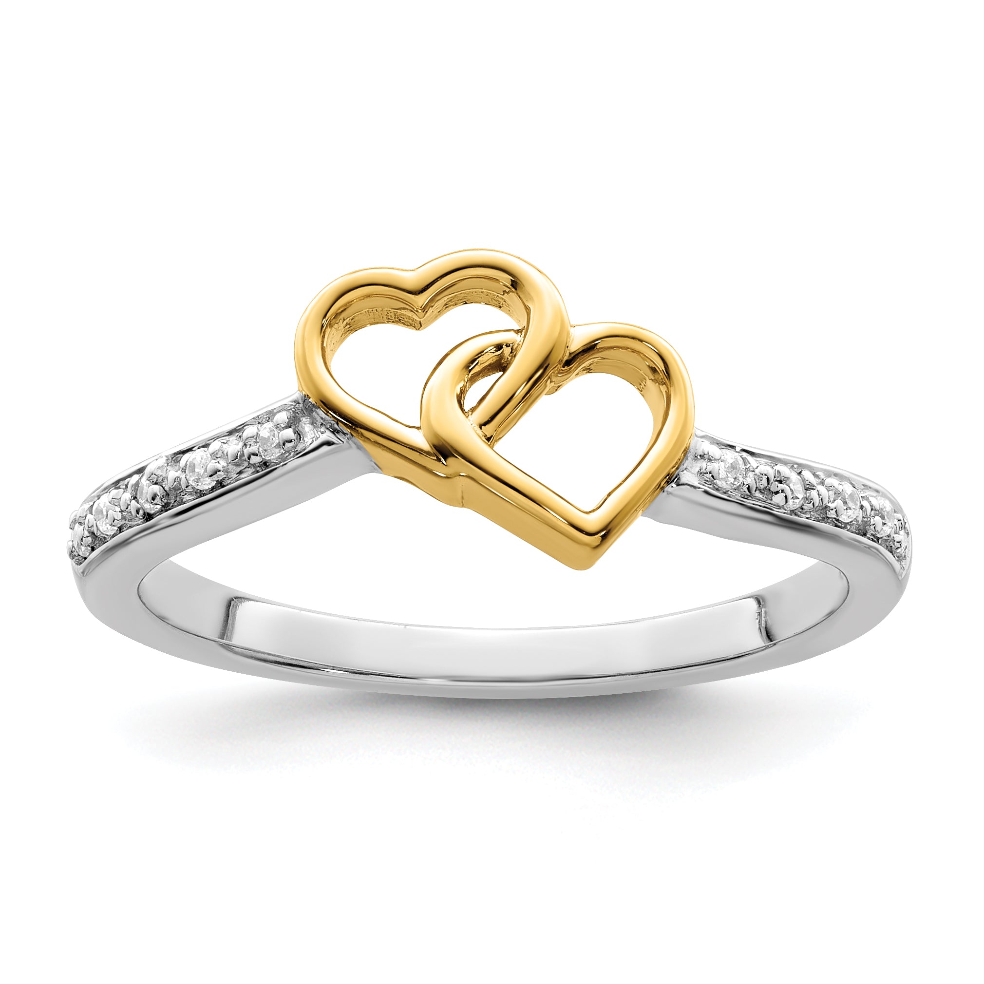 14k Two-tone Polished Double Heart Diamond Ring