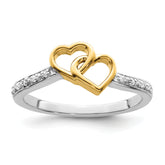 14k Two-tone Polished Double Heart Diamond Ring