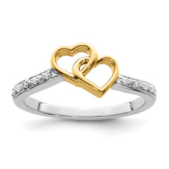 14k Two-tone Polished Double Heart Diamond Ring