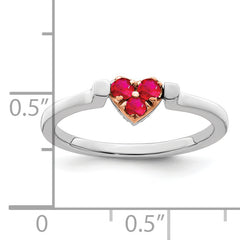 14k Two-tone White & Rose Polished Ruby and Diamond Heart Flip Ring
