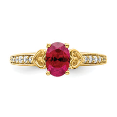 14k Polished Side Hearts Ruby and Diamond Ring