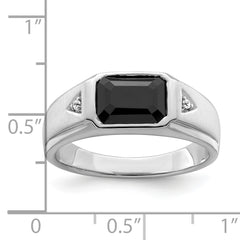 14k White Gold Polished & Satin Onyx & Diamond Mens Ring
