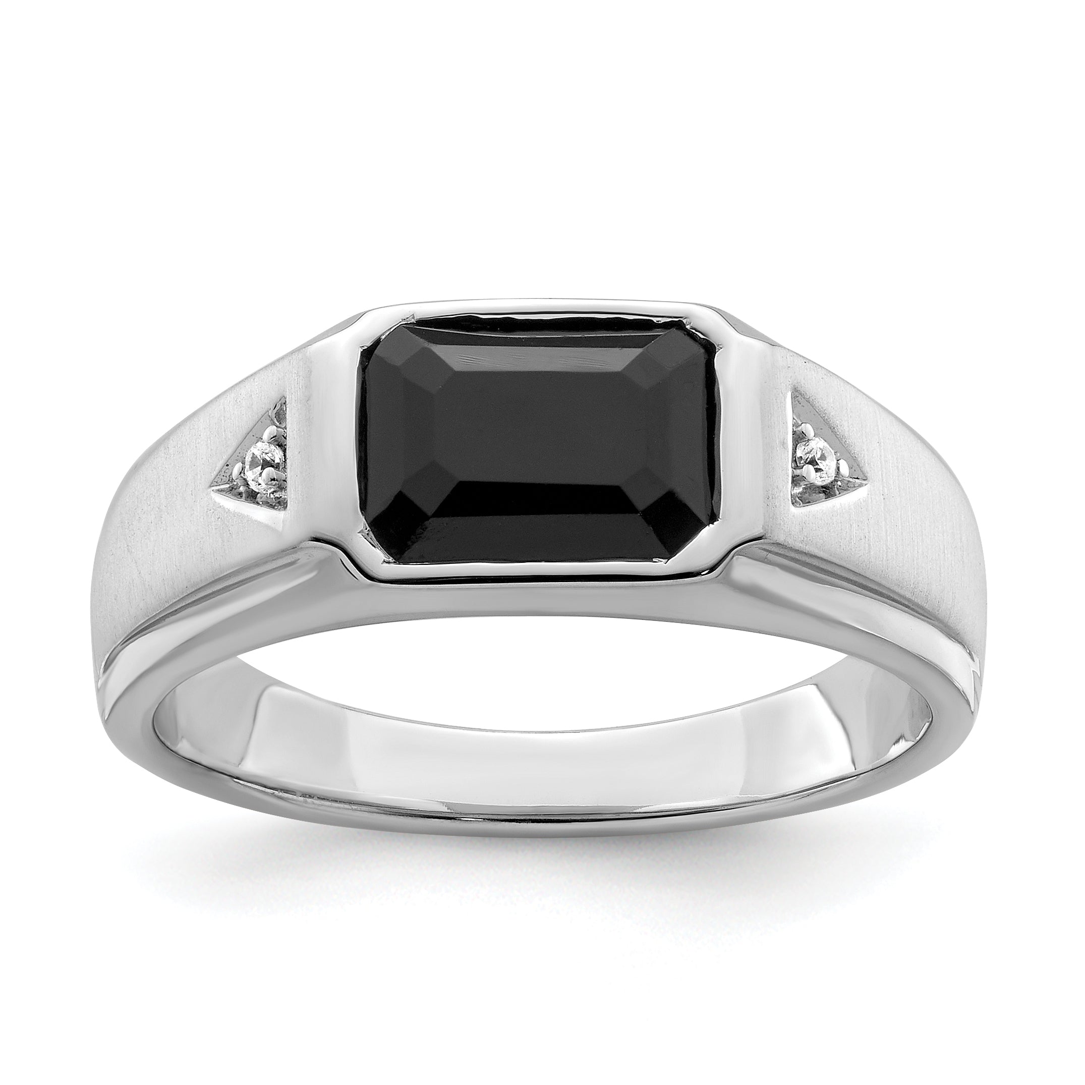 14k White Gold Polished & Satin Onyx & Diamond Mens Ring