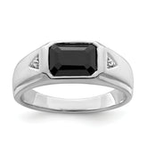 14k White Gold Polished & Satin Onyx & Diamond Mens Ring