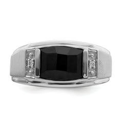 14k White Gold Polished & Satin Onyx & Diamond Mens Ring