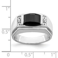 14k White Gold Polished & Satin Onyx & Diamond Mens Ring