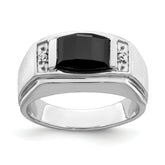 14k White Gold Polished & Satin Onyx & Diamond Mens Ring