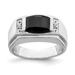 14k White Gold Polished & Satin Onyx & Diamond Mens Ring