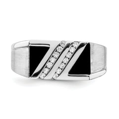 14k White Gold Polished & Satin Onyx & Diamond Mens Ring