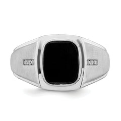 14k White Gold Polished & Satin Onyx & Diamond Mens Ring