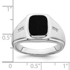 14k White Gold Polished & Satin Onyx & Diamond Mens Ring
