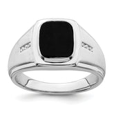 14k White Gold Polished & Satin Onyx & Diamond Mens Ring