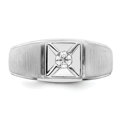 14k White Gold Polished & Satin Diamond Mens Ring