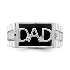 14k White Gold Polished & Satin Onyx & Diamond DAD Mens Ring