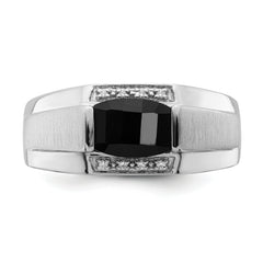 14k White Gold Polished & Satin Onyx & Diamond Mens Ring