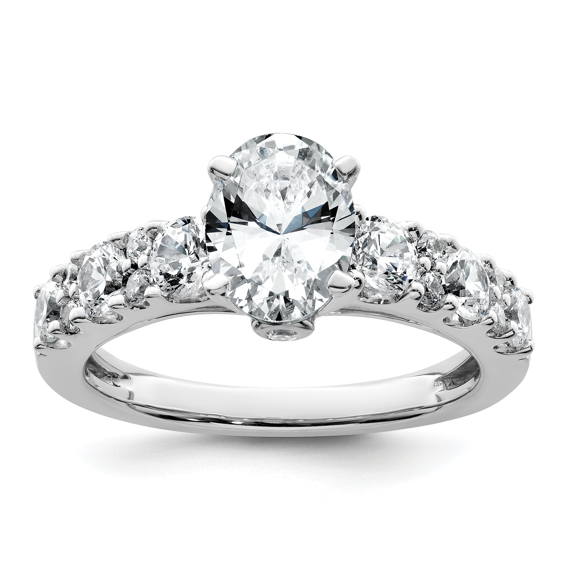 14k White Gold 1 carat Lab Grown Diamond VS/SI+ G+ 1 1/4 carat Oval Center Semi Mount Engagement Ring