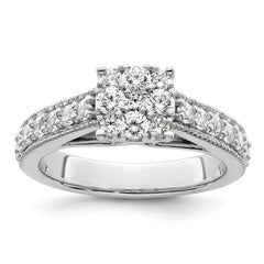 14k White Gold 1 carat Lab Grown Diamond VS/SI+ G+ Complete Cluster Engagement Ring