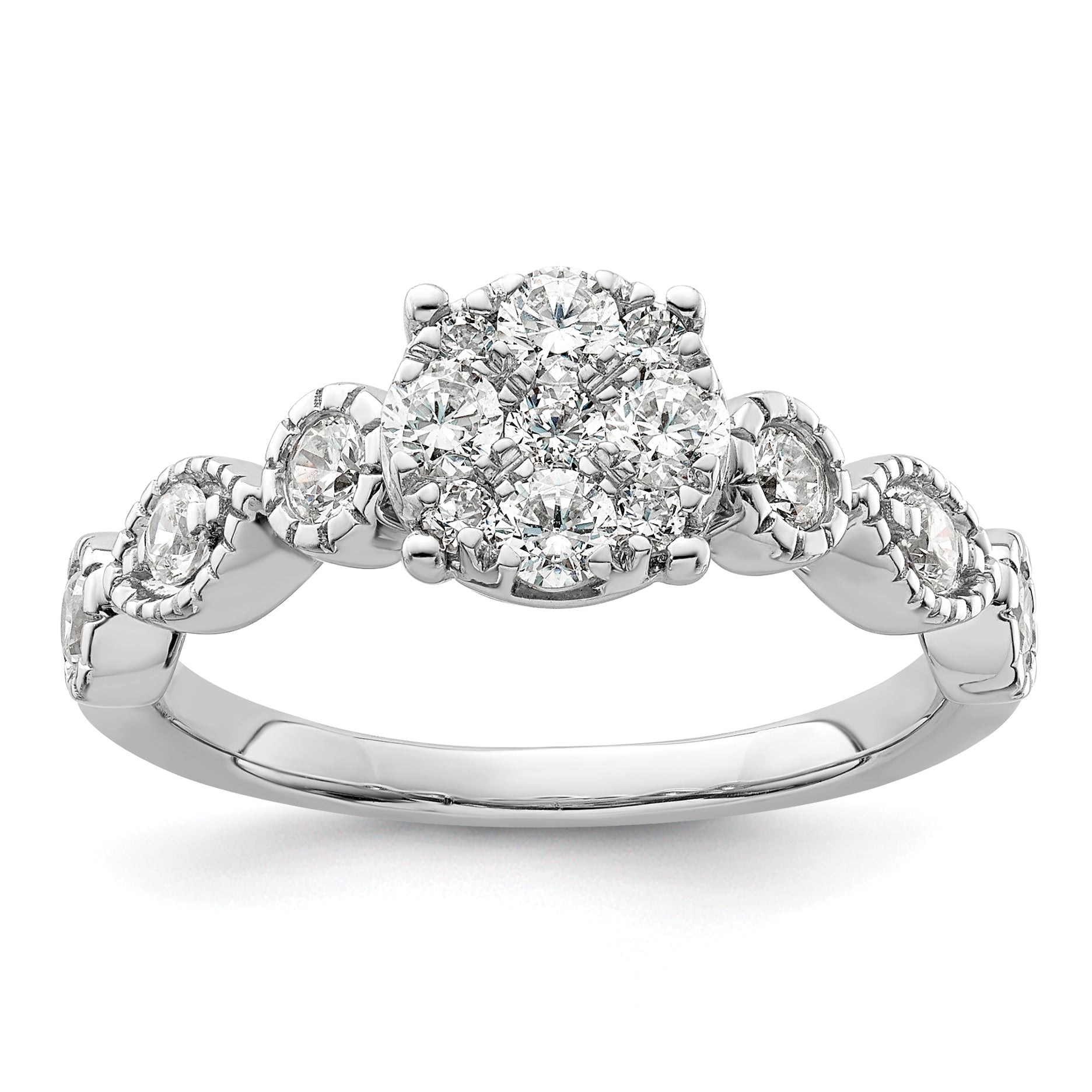 14k White Gold 3/4 carat Lab Grown Diamond VS/SI+ G+ Complete Cluster Engagement Ring