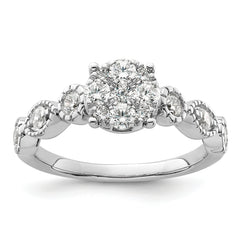 14k White Gold 3/4 carat Lab Grown Diamond VS/SI+ G+ Complete Cluster Engagement Ring