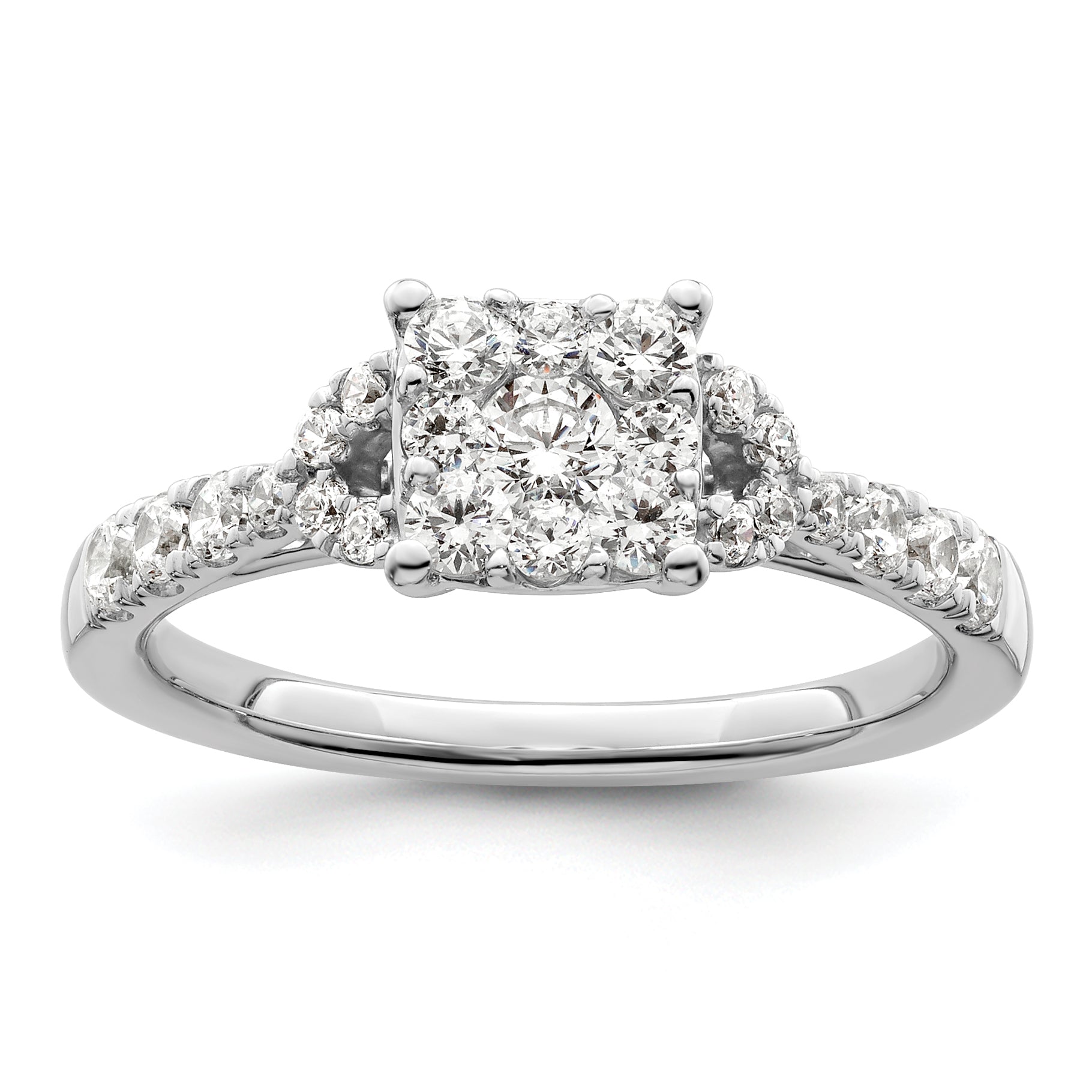 14k White Gold 3/4 carat Lab Grown Diamond VS/SI+ G+ Complete Cluster Engagement Ring