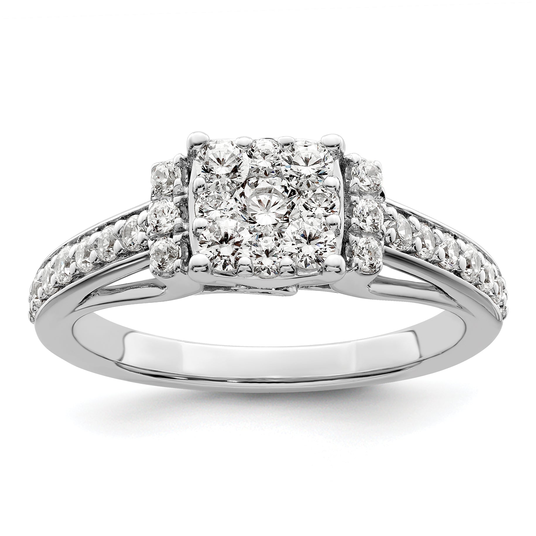 14k White Gold 3/4 carat Lab Grown Diamond VS/SI+ G+ Complete Cluster Engagement Ring