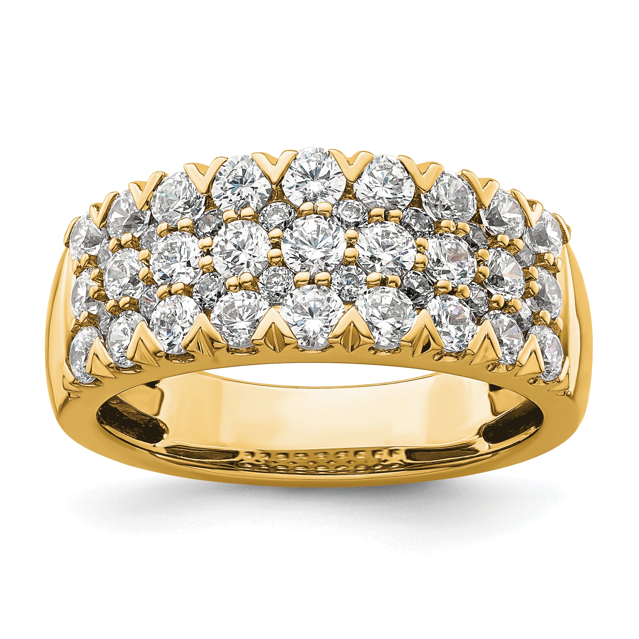 14k 1 1/2 carat Lab Grown Diamond VS/SI+ G+ Complete Triple Row Fashion Band