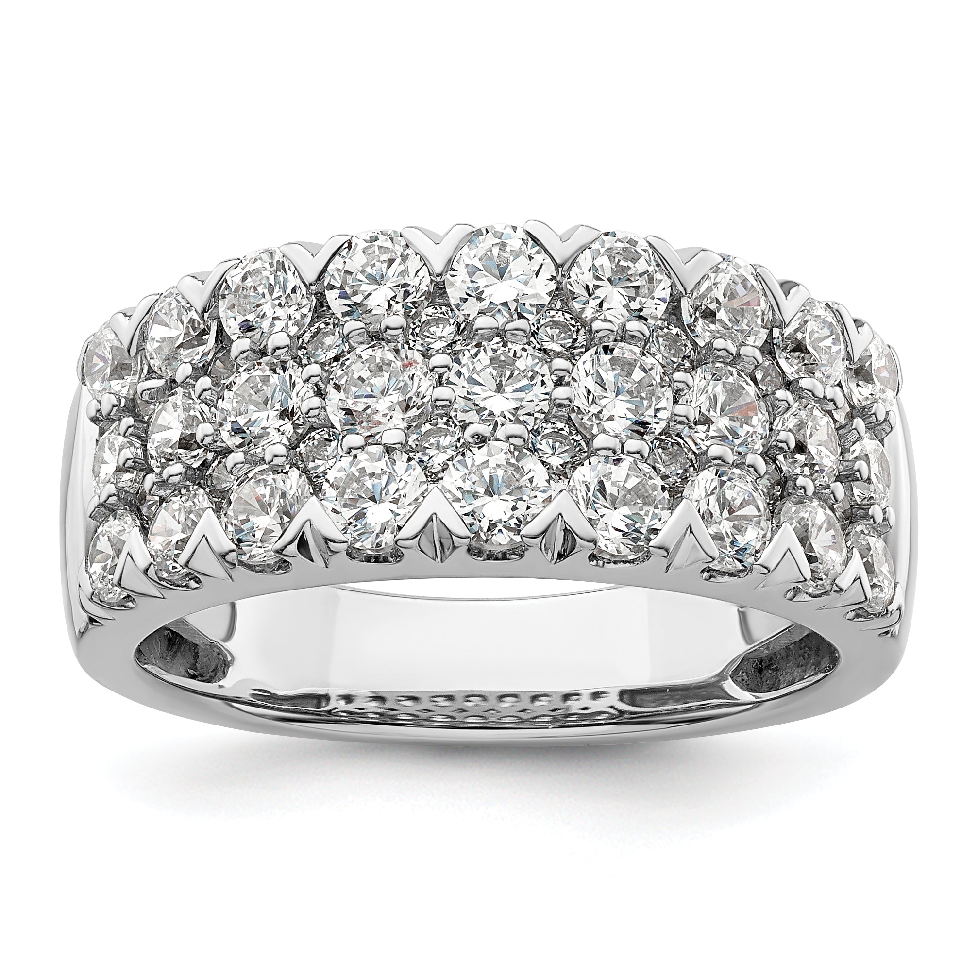 14k White Gold 2 carat Lab Grown Diamond VS/SI+ G+ Complete Triple Row Fashion Band