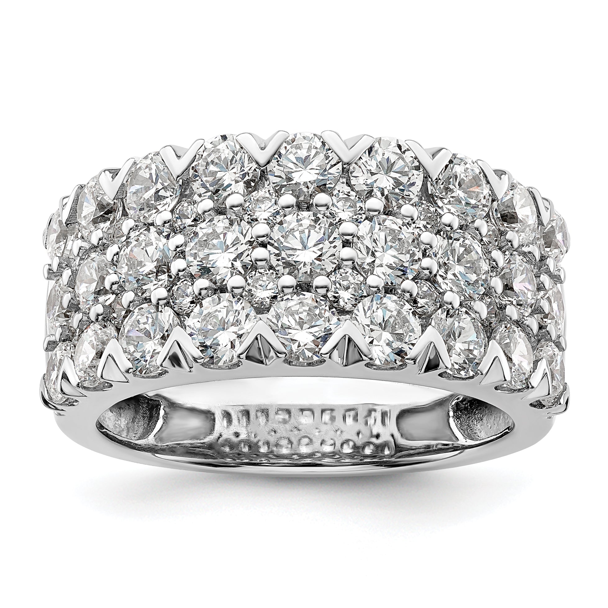 14k White Gold 3 carat Lab Grown Diamond VS/SI+ G+ Complete Triple Row Fashion Band