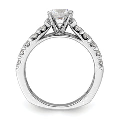 14k White Gold 1 1/10 carat Lab Grown Diamond VS/SI+ G+ 1 carat Center Round Semi Mount Shared Prong Engagement Ring