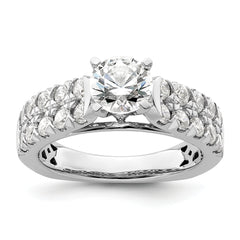 14k White Gold 1 1/10 carat Lab Grown Diamond VS/SI+ G+ 1 carat Center Round Semi Mount Shared Prong Engagement Ring